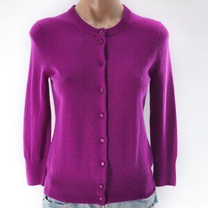 J. CREW 100% Cashmere Button Up Cardigan Sweater Magenta Pink